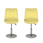 Yellow And White Check Pattern Print Bar Stool Covers