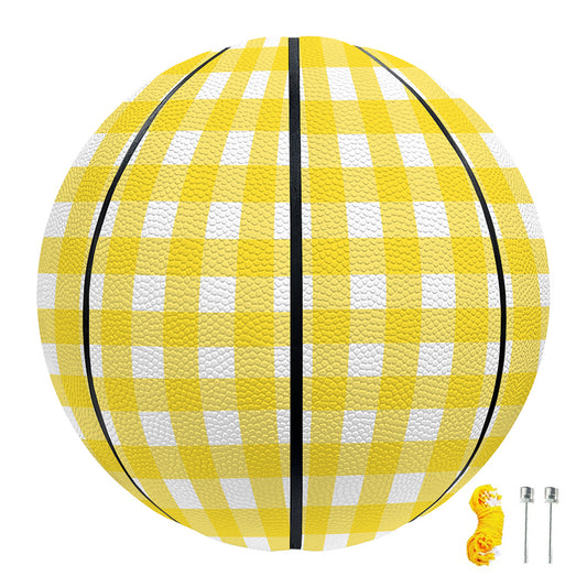 Yellow And White Check Pattern Print Basketball