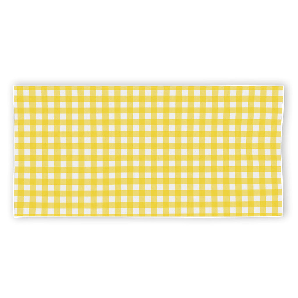 Yellow And White Check Pattern Print Beach Towel