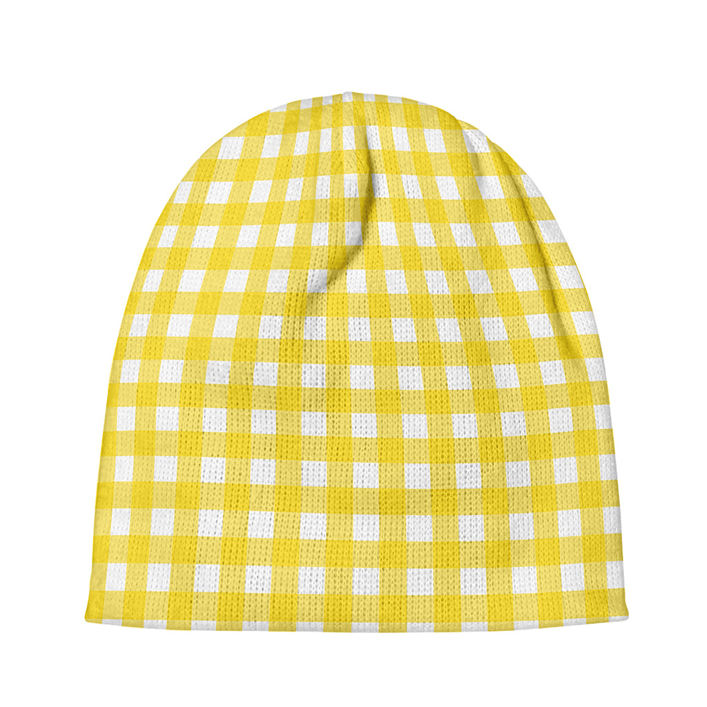 Yellow And White Check Pattern Print Beanie