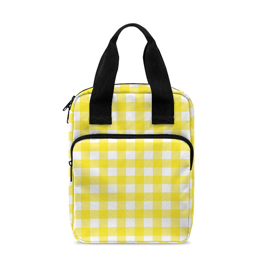Yellow And White Check Pattern Print Bible Tote Bag