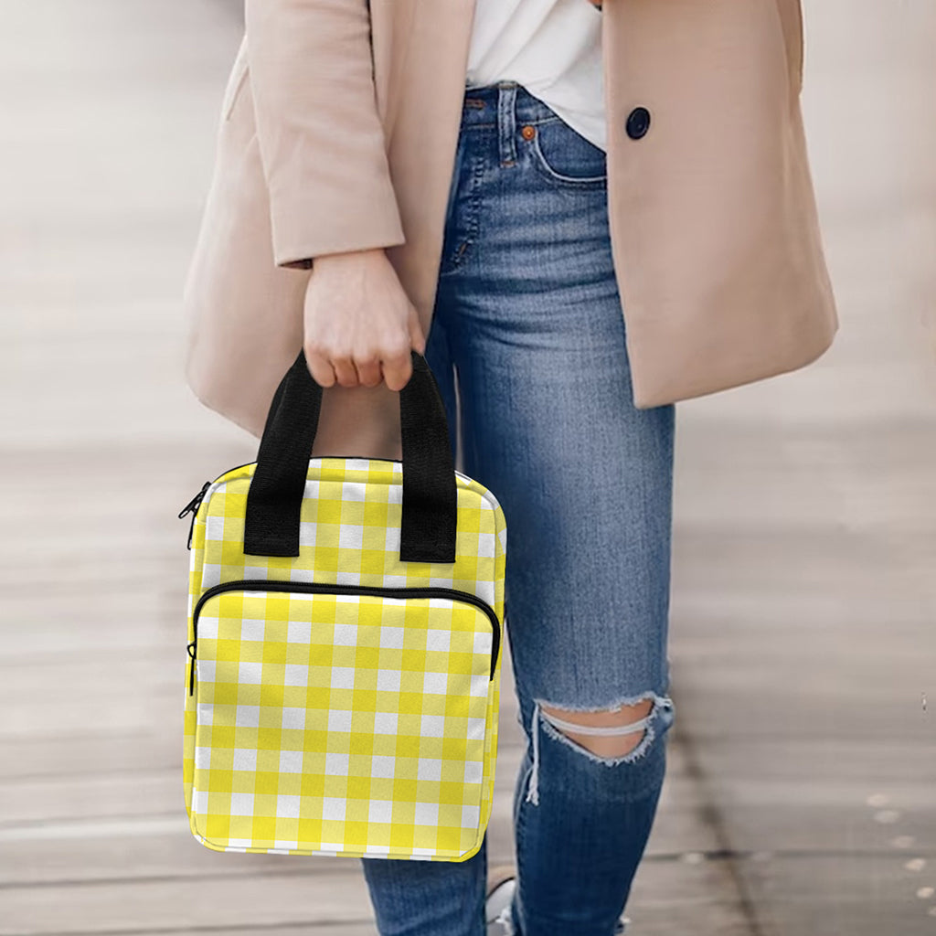 Yellow And White Check Pattern Print Bible Tote Bag
