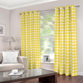 Yellow And White Check Pattern Print Dimout Grommet Curtains