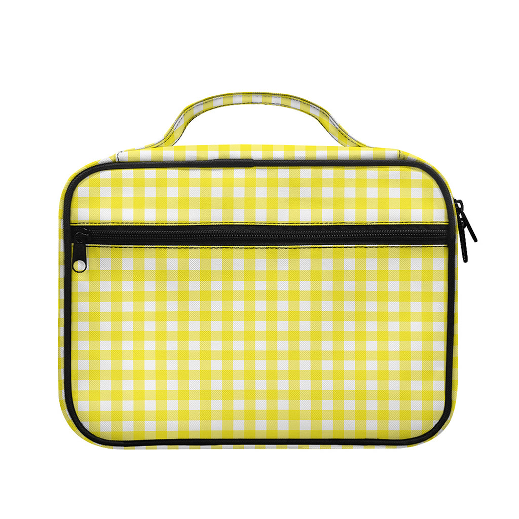 Yellow And White Check Pattern Print Briefcase Bible Bag