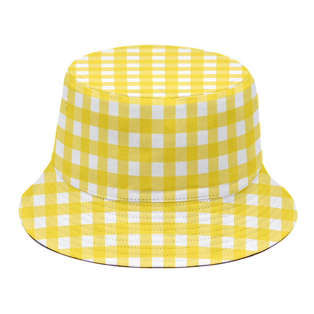 Yellow And White Check Pattern Print Bucket Hat