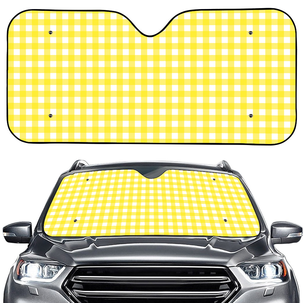Yellow And White Check Pattern Print Car Windshield Sun Shade