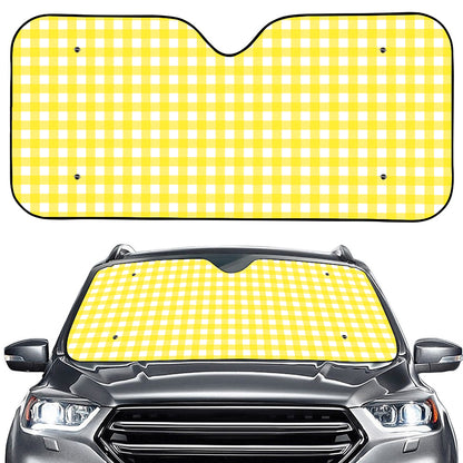 Yellow And White Check Pattern Print Car Windshield Sun Shade