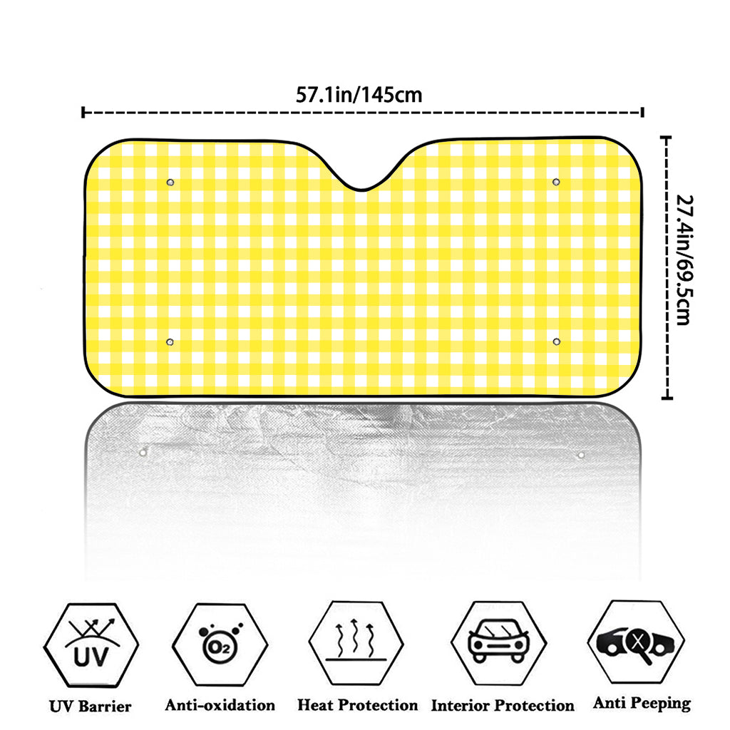 Yellow And White Check Pattern Print Car Windshield Sun Shade