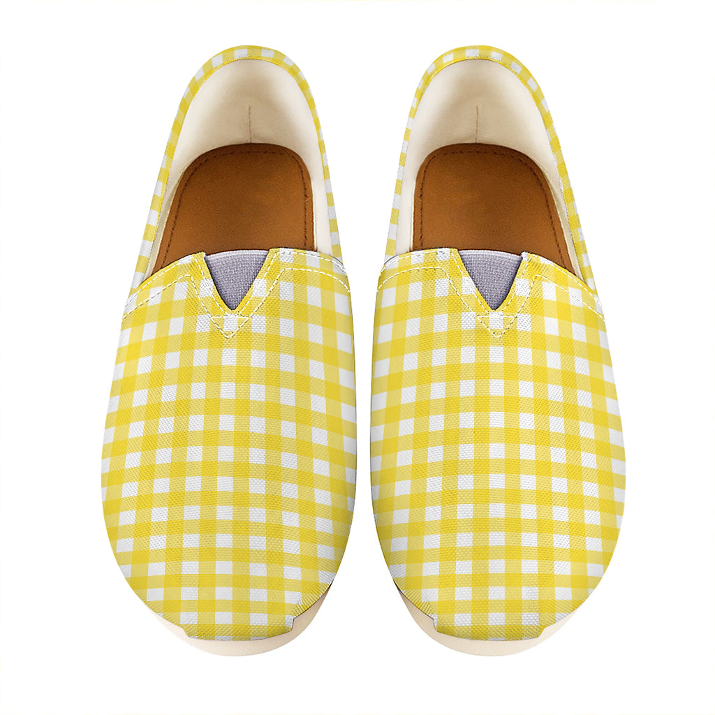 Yellow And White Check Pattern Print Casual Shoes