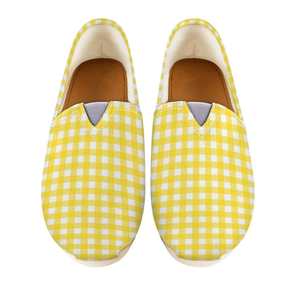 Yellow And White Check Pattern Print Casual Shoes