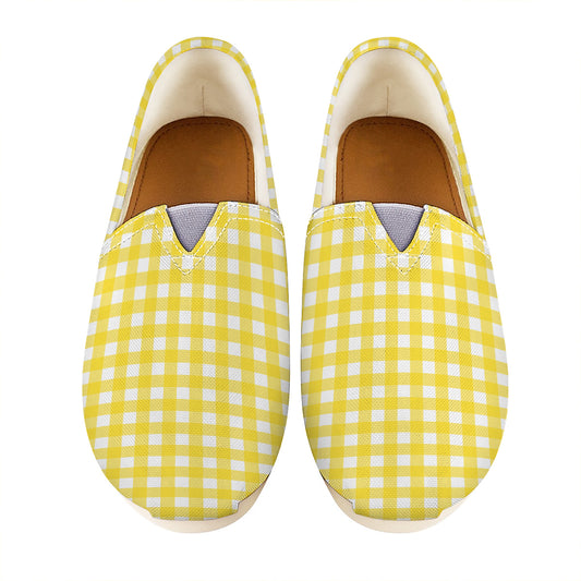 Yellow And White Check Pattern Print Casual Shoes