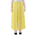 Yellow And White Check Pattern Print Chiffon Maxi Skirt