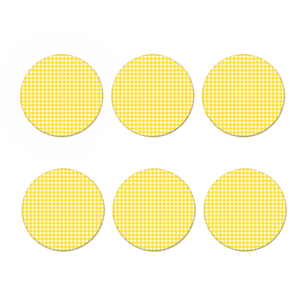 Yellow And White Check Pattern Print Coaster Set