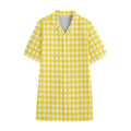 Yellow And White Check Pattern Print Cotton Hawaiian Shirt