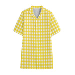 Yellow And White Check Pattern Print Cotton Hawaiian Shirt