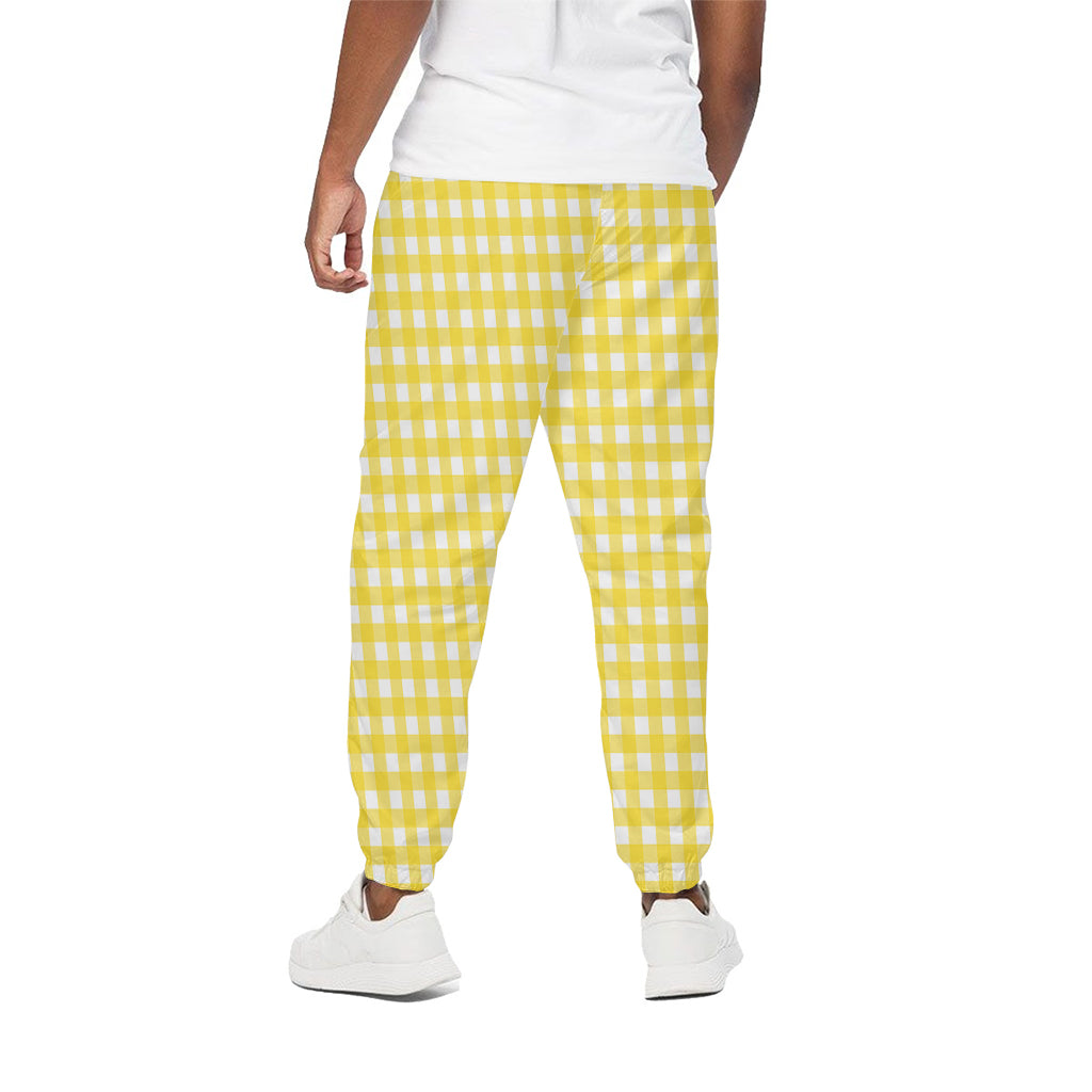 Yellow And White Check Pattern Print Cotton Pants