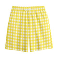 Yellow And White Check Pattern Print Cotton Shorts
