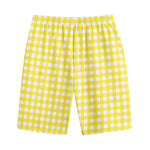 Yellow And White Check Pattern Print Cotton Shorts