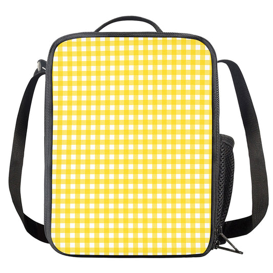 Yellow And White Check Pattern Print Crossbody Lunch Bag