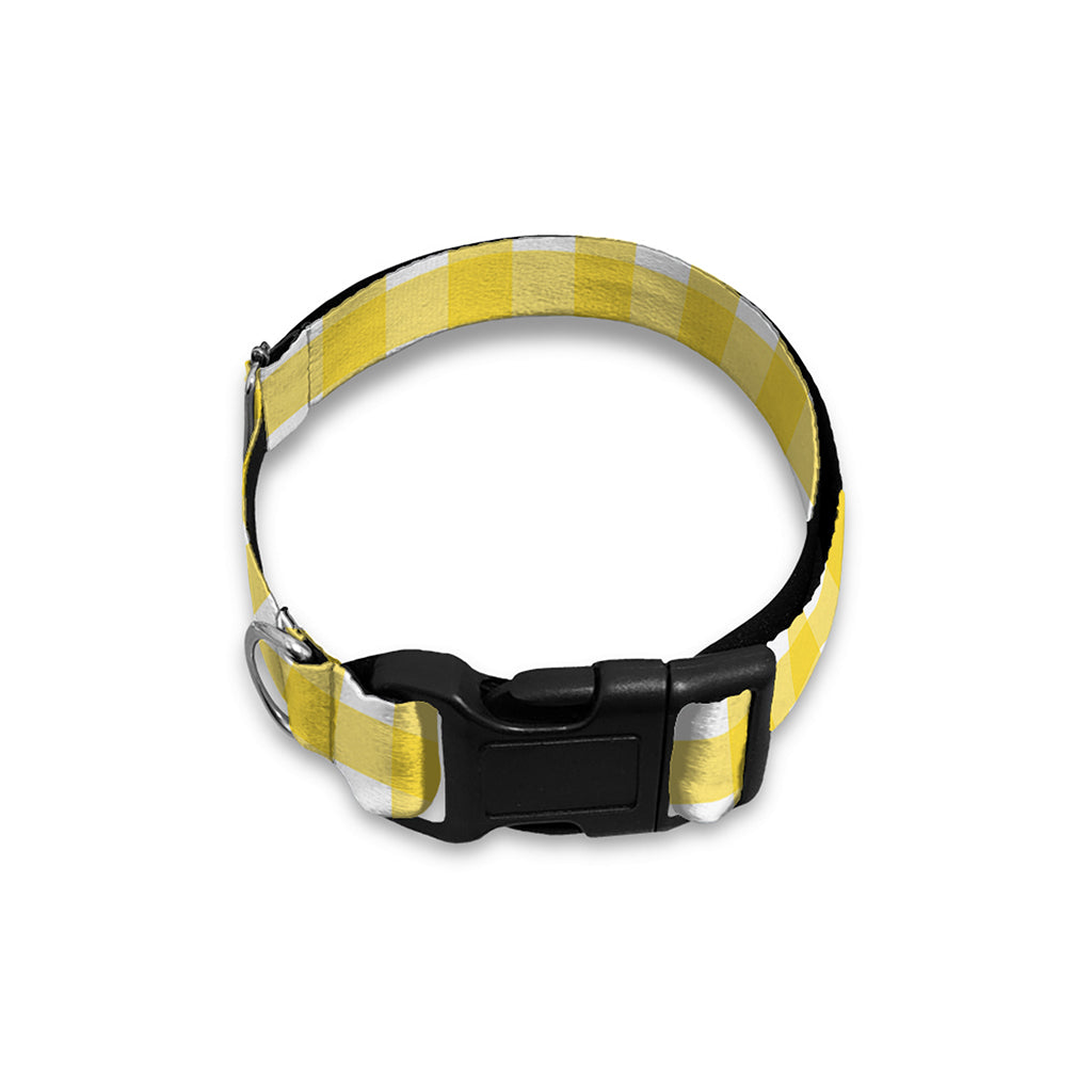 Yellow And White Check Pattern Print Dog Collar