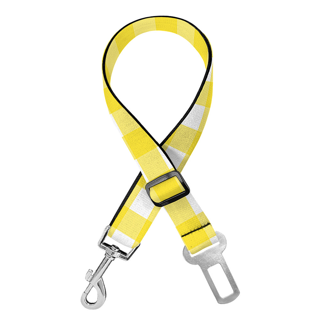 Yellow And White Check Pattern Print Dog Seat Belt