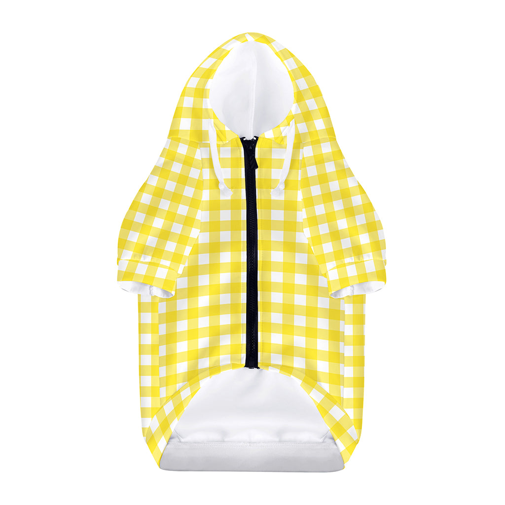 Yellow And White Check Pattern Print Dog Zip Up Hoodie