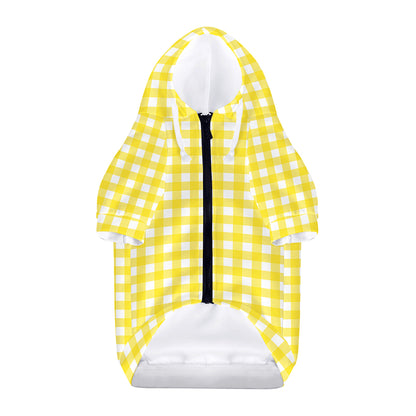Yellow And White Check Pattern Print Dog Zip Up Hoodie