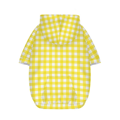 Yellow And White Check Pattern Print Dog Zip Up Hoodie