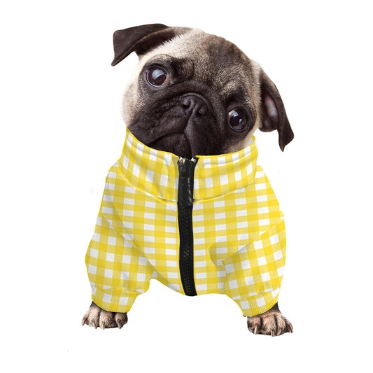Yellow And White Check Pattern Print Dog Zip Up Jacket
