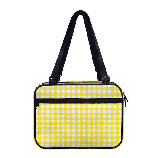 Yellow And White Check Pattern Print Double Strap Bible Bag