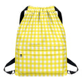 Yellow And White Check Pattern Print Drawstring Backpack