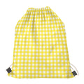 Yellow And White Check Pattern Print Drawstring Bag
