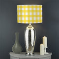 Yellow And White Check Pattern Print Drum Lamp Shade