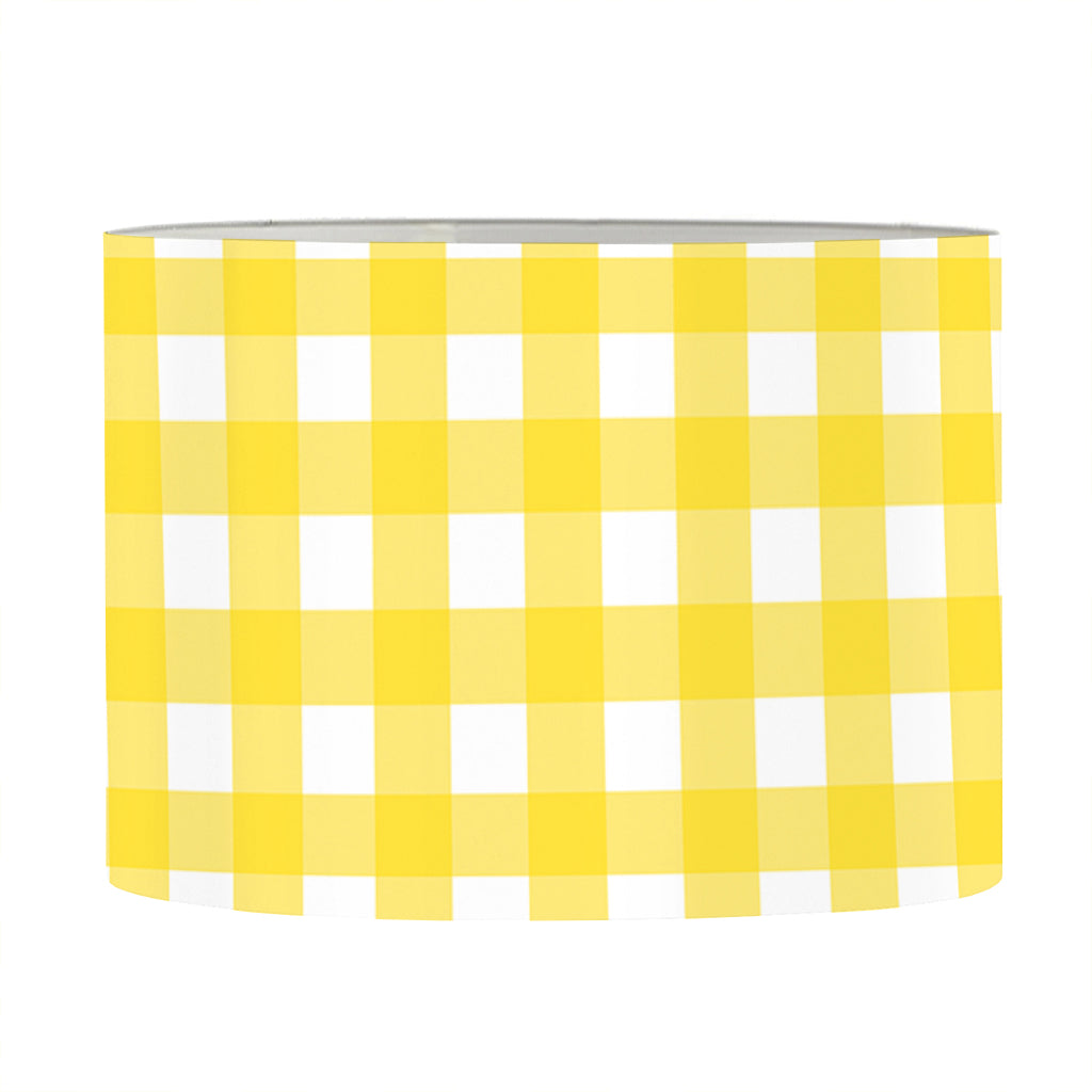 Yellow And White Check Pattern Print Drum Lamp Shade