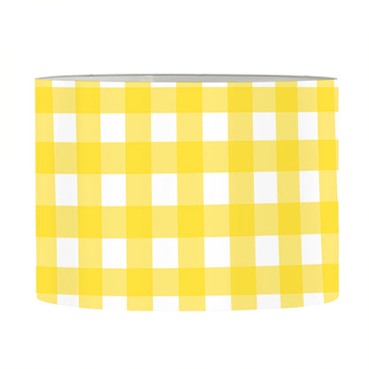 Yellow And White Check Pattern Print Drum Lamp Shade