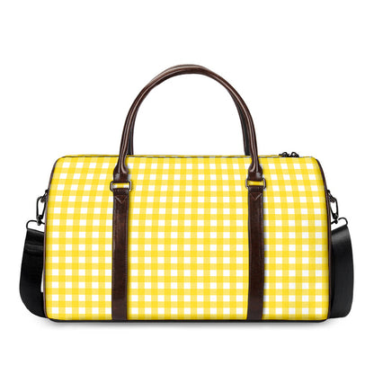 Yellow And White Check Pattern Print Duffle Bag
