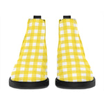 Yellow And White Check Pattern Print Flat Ankle Boots