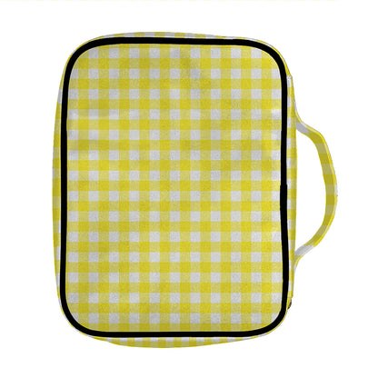 Yellow And White Check Pattern Print Front Pocket Bible Bag