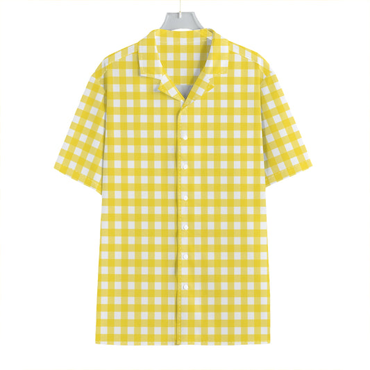 Yellow And White Check Pattern Print Hawaiian Shirt