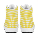 Yellow And White Check Pattern Print High Top Leather Sneakers