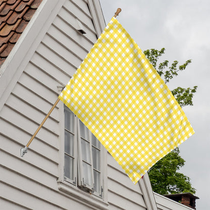 Yellow And White Check Pattern Print House Flag