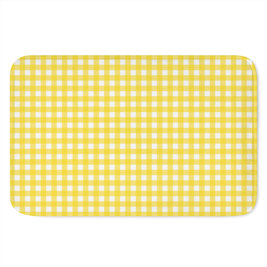 Yellow And White Check Pattern Print Indoor Door Mat