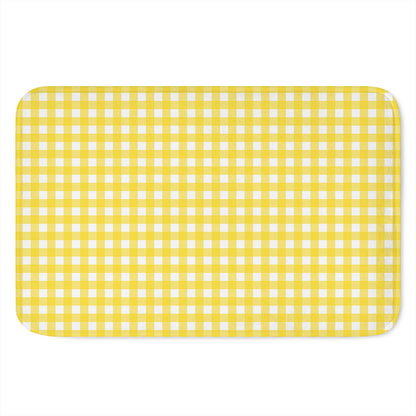 Yellow And White Check Pattern Print Indoor Door Mat