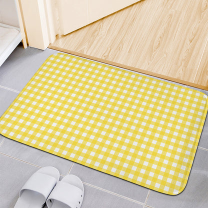 Yellow And White Check Pattern Print Indoor Door Mat