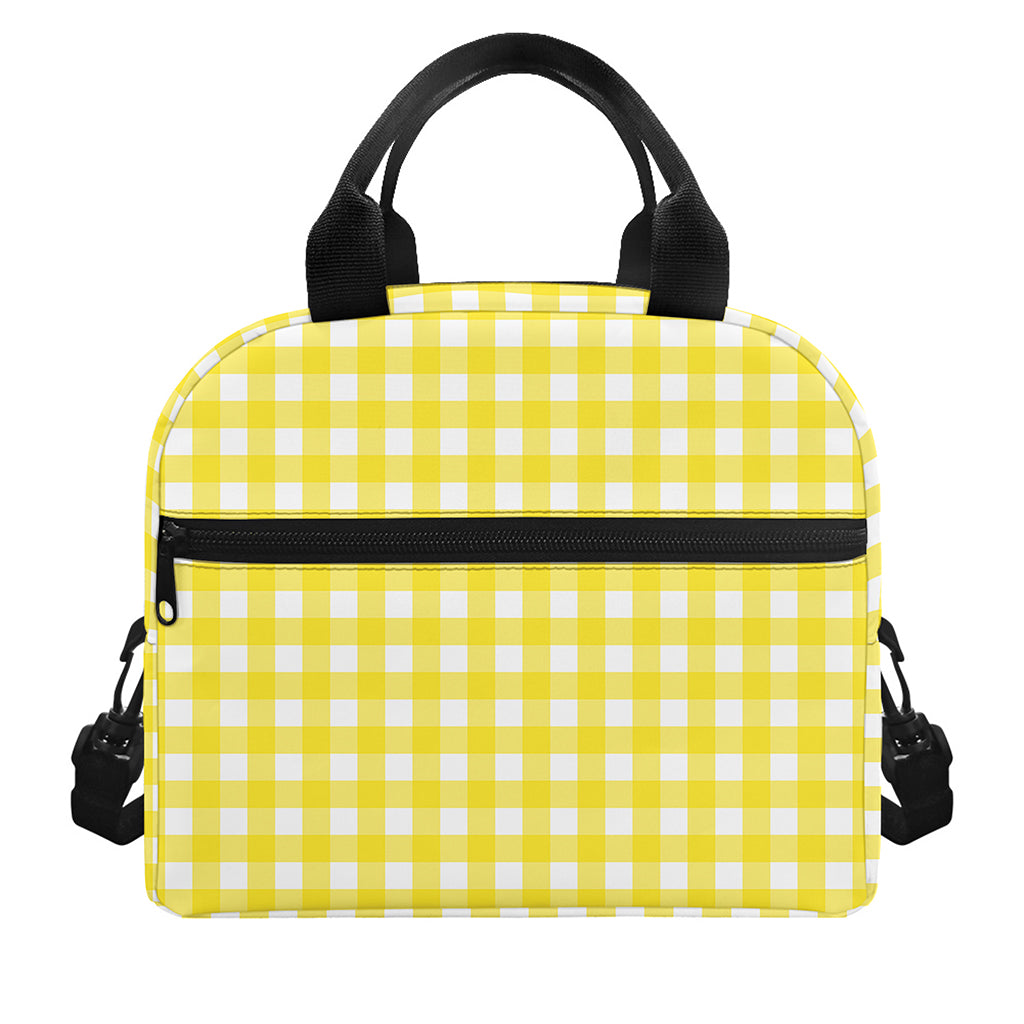 Yellow And White Check Pattern Print Insulated Lunch Bag