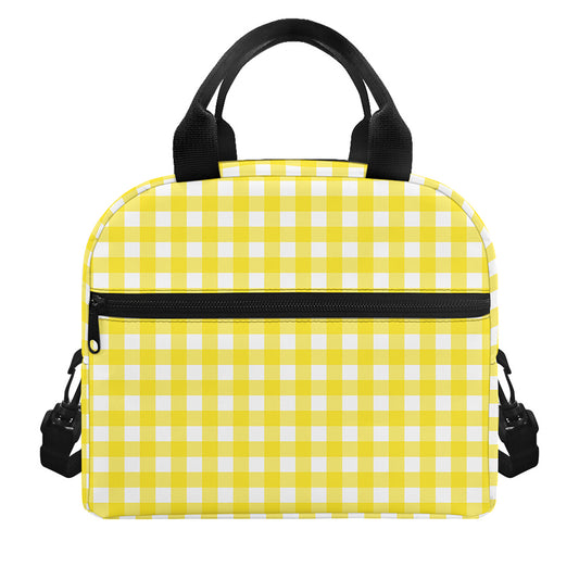 Yellow And White Check Pattern Print Insulated Lunch Bag