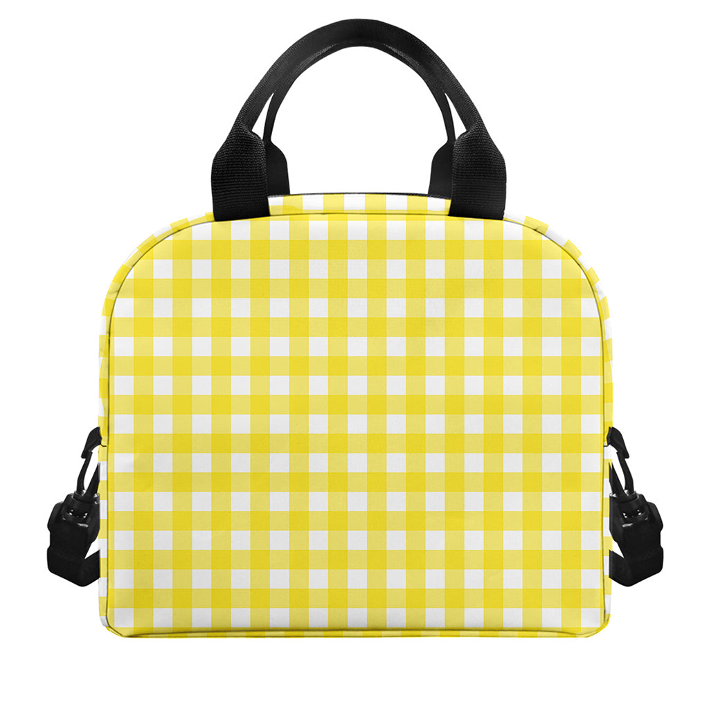 Yellow And White Check Pattern Print Insulated Lunch Bag