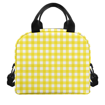 Yellow And White Check Pattern Print Insulated Lunch Bag