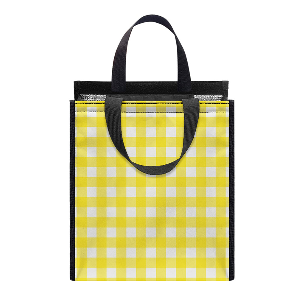 Yellow And White Check Pattern Print Insulated Lunch Tote