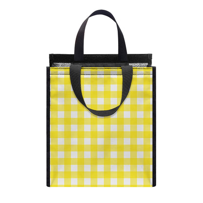 Yellow And White Check Pattern Print Insulated Lunch Tote